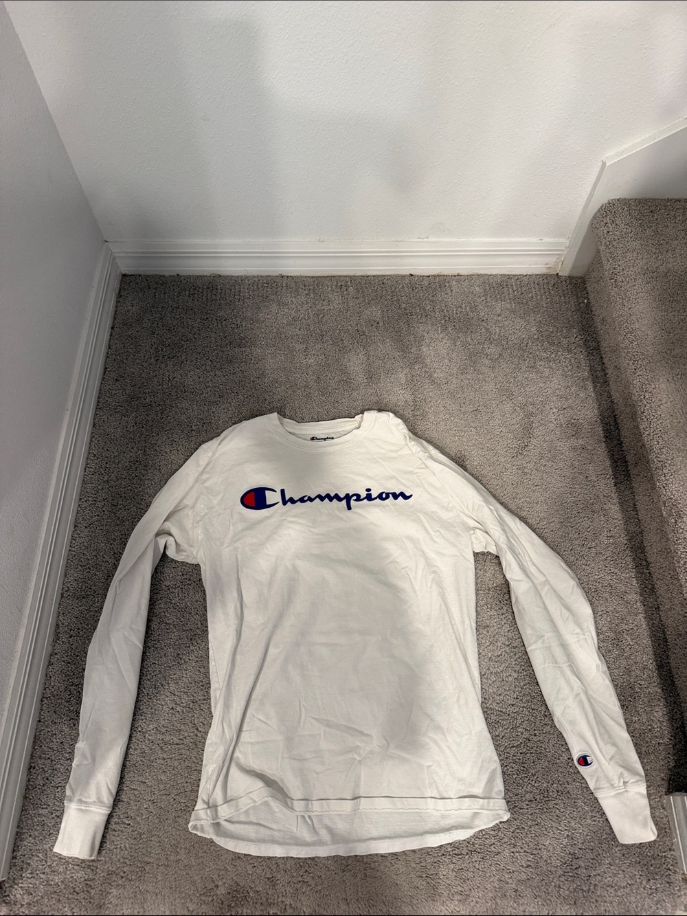 Champion White Tee with Blue and Red Logo